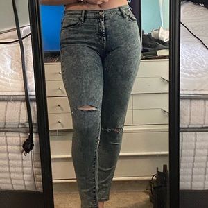 High Waisted Acid Wash Skinny Jeans